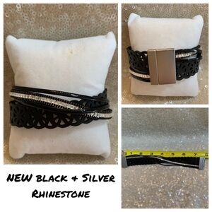 New black & silver rhinestone wrap bracelet